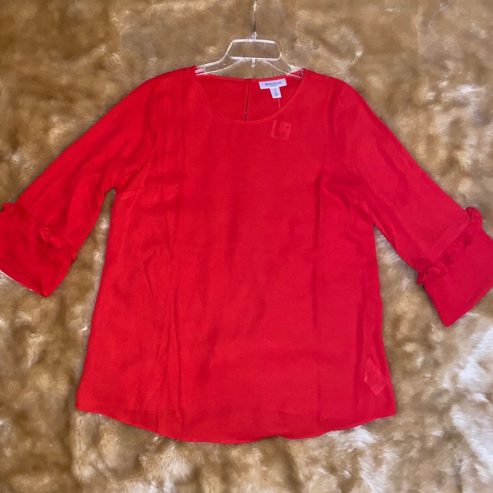 NWT Motherhood Red Ruffle Flutter Sleeve Top Sz M